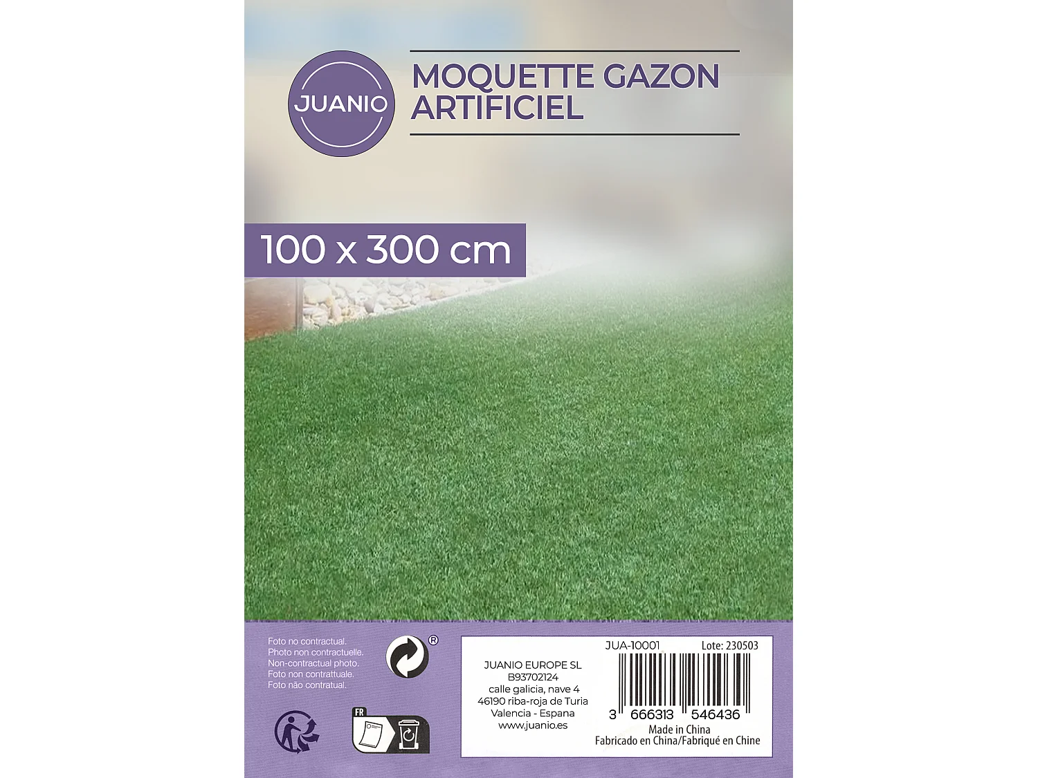 Lot de 4 Moquettes gazon artificiel extérieur 100% synthétique vert pour terrasse, balcon, jardin - Longueur 300 x largeur 100 cm