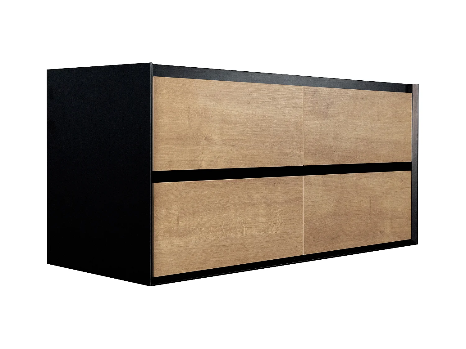 Mueble de baño flotante con lavabo empotrado y armario de baño - Color natural claro y negro - 120 cm - LANNICK