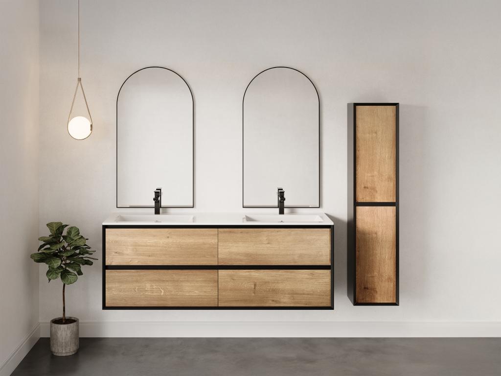 Waschbeckenunterschrank hängend mit Einbauwaschbecken & Badhochschrank - Ho günstig online kaufen