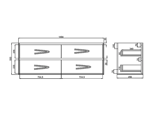 Waschbeckenunterschrank hängend mit Einbauwaschbecken - Holzfarben hell & Schwarz - 150 cm - LANNICK
