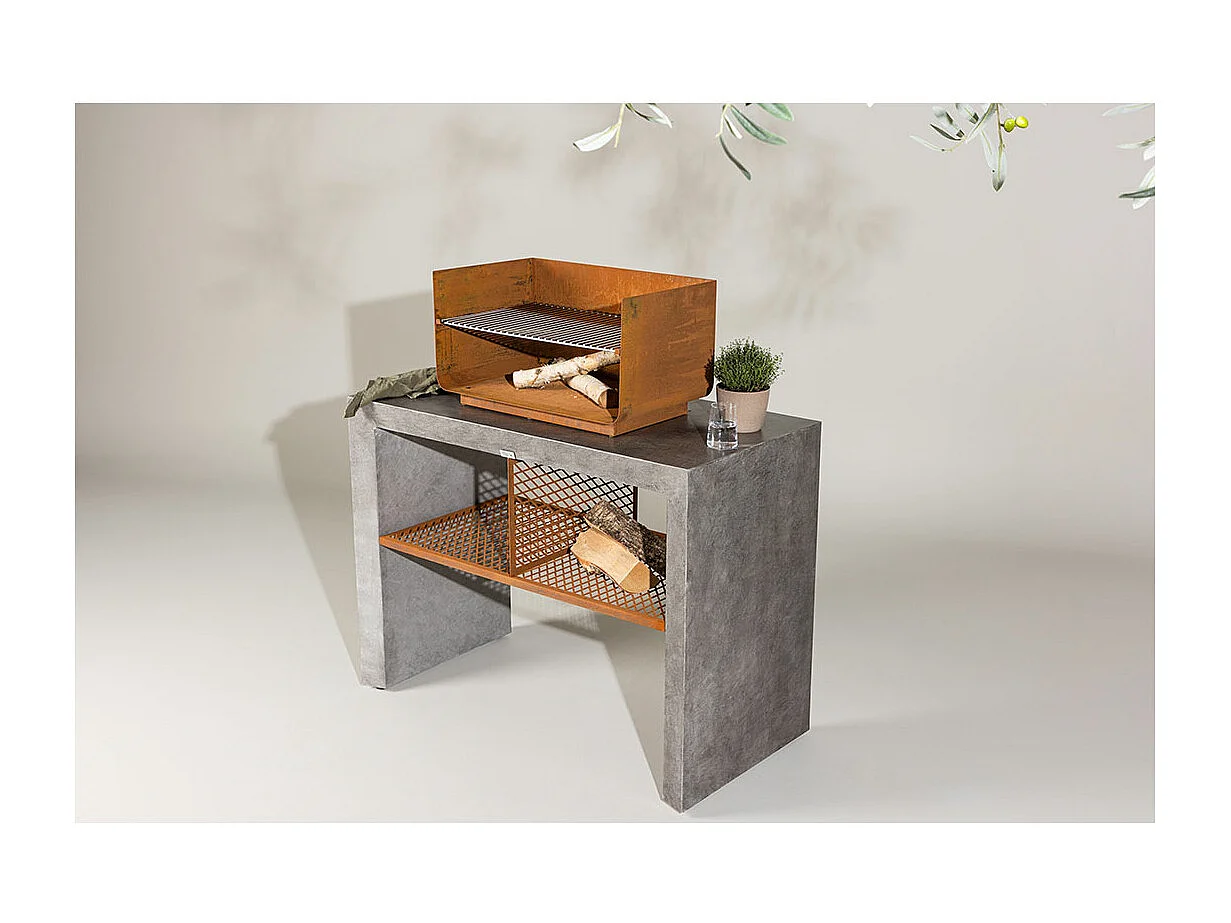 Meuble Bas d'Extérieur Avec Gril "Velas" 120cm Gris Clair