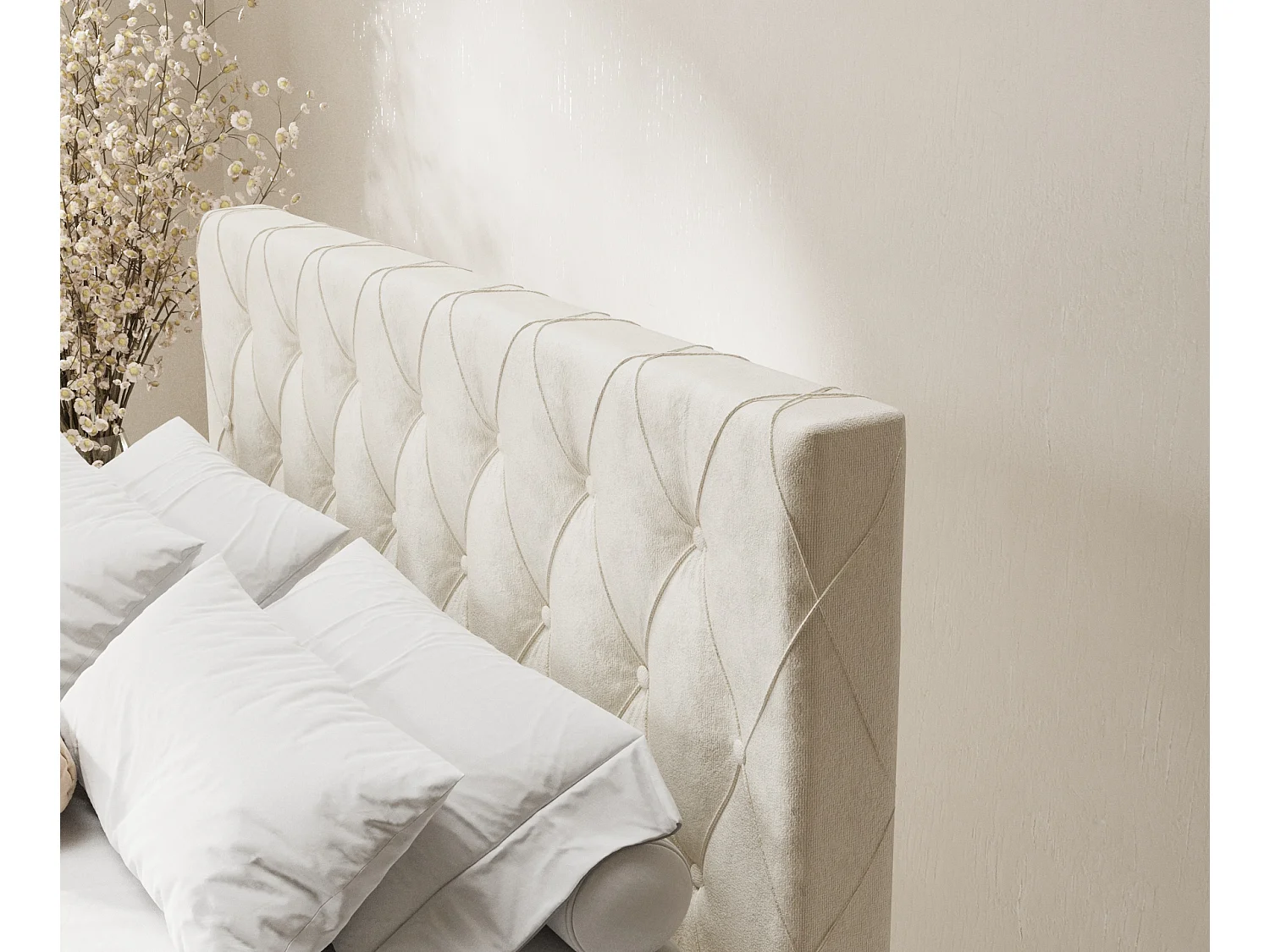 Lit boxspring en tissu velours Otus - matelas - surmatelas - 140x200 cm - creme