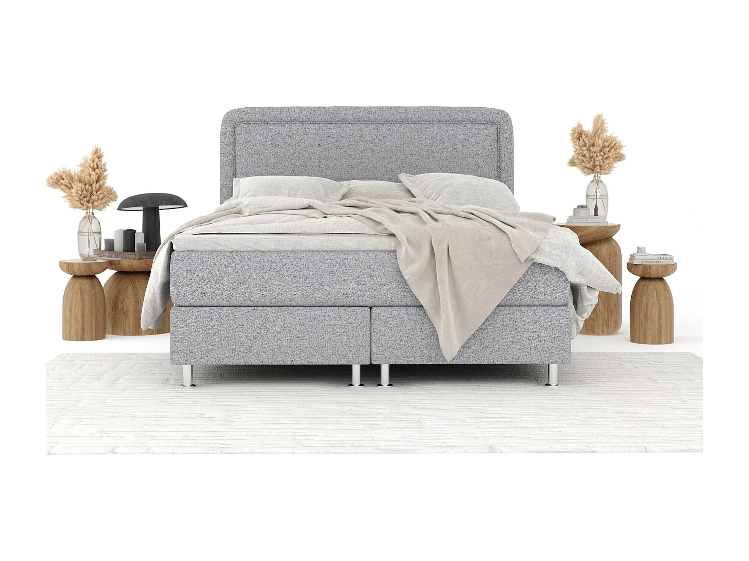 Boxspringbett aus Webstoff Salvi - Matratze - Toppermatratze - 180x200 cm - grau