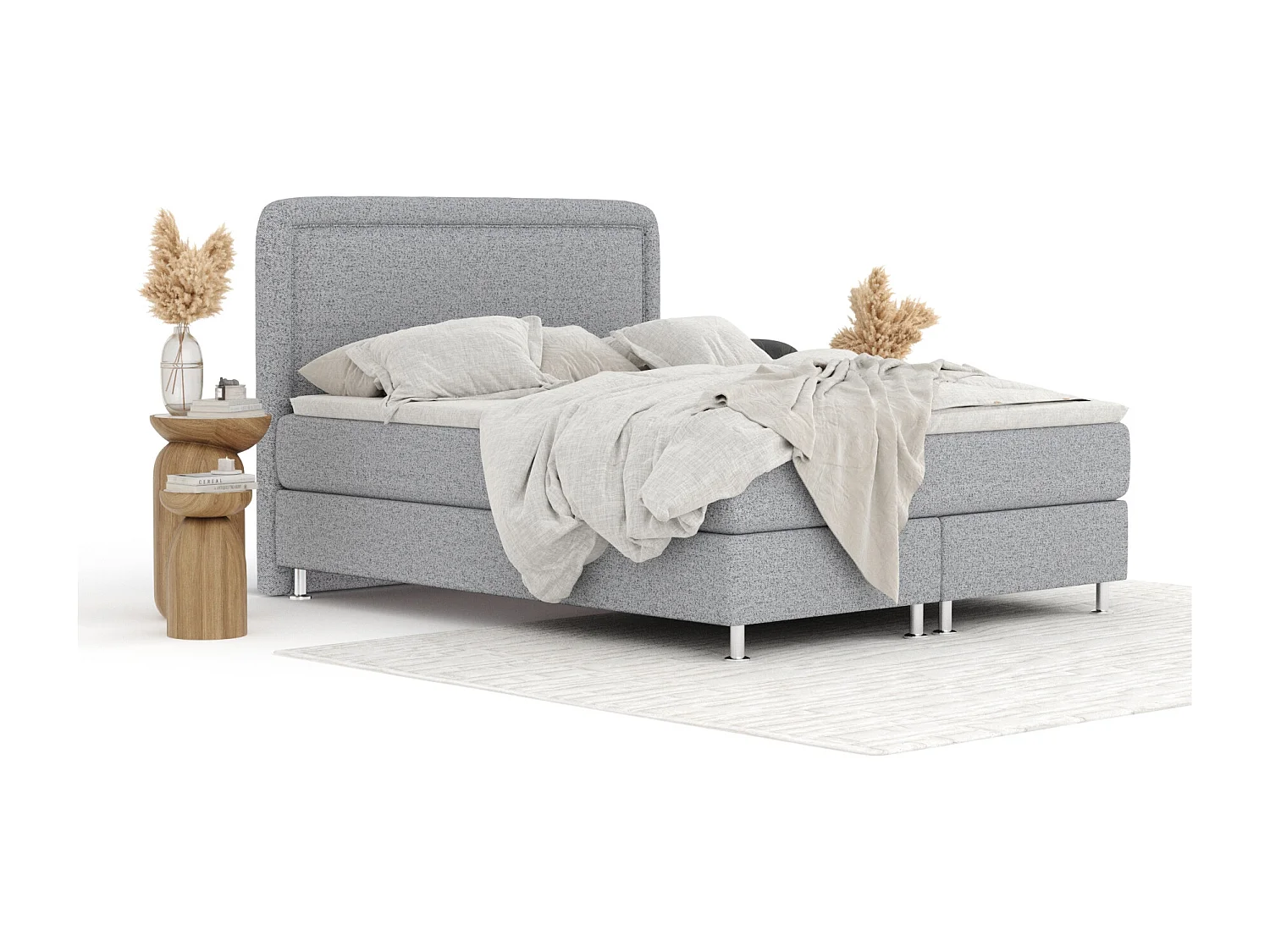 Boxspringbett aus Webstoff Salvi - Matratze - Toppermatratze - 180x200 cm - grau