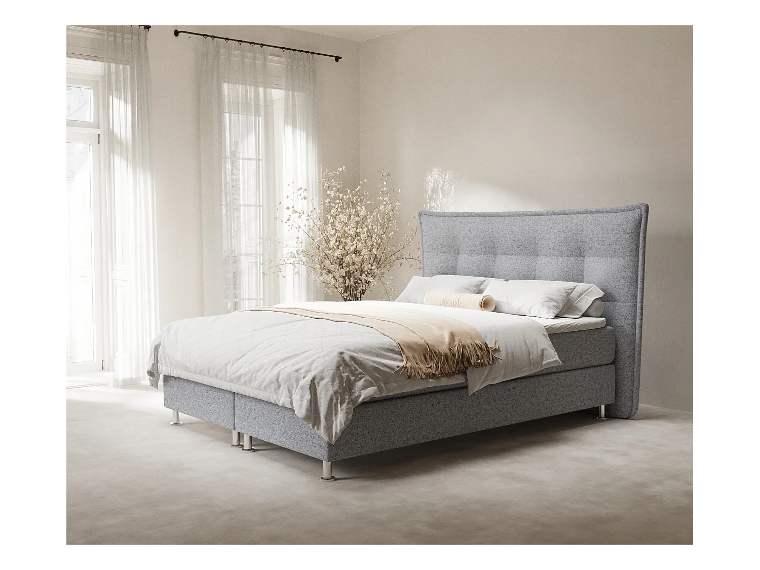 Lit boxspring en toile tissée Minori - matelas - surmatelas - 160x200 cm - gris