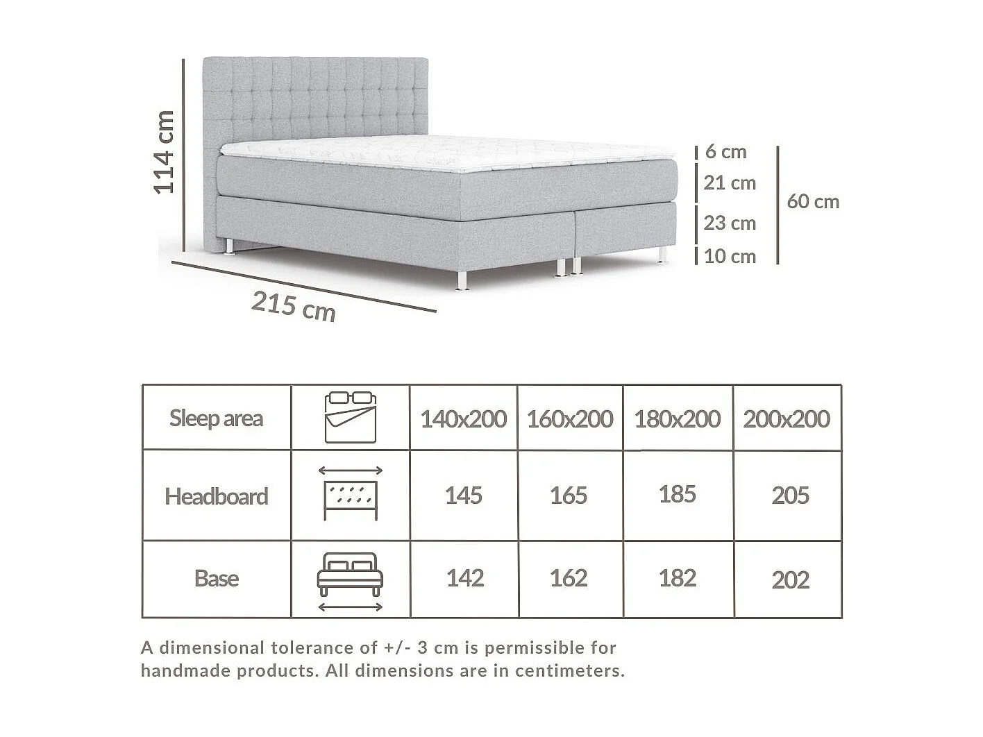 Boxspringbett aus Webstoff Sorrento - Matratze - Toppermatratze - 200x200 cm - grün