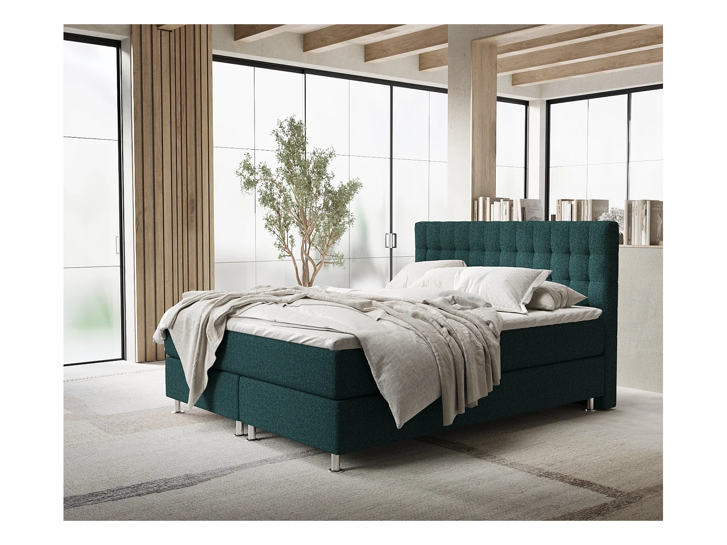 Lit boxspring en toile tissée Sorrento - matelas - surmatelas - 200x200 cm - vert
