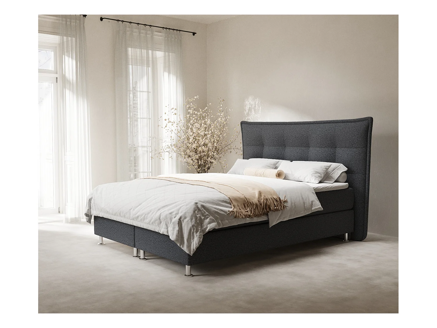 Lit boxspring en toile tissée Minori - matelas - surmatelas - 160x200 cm - noir