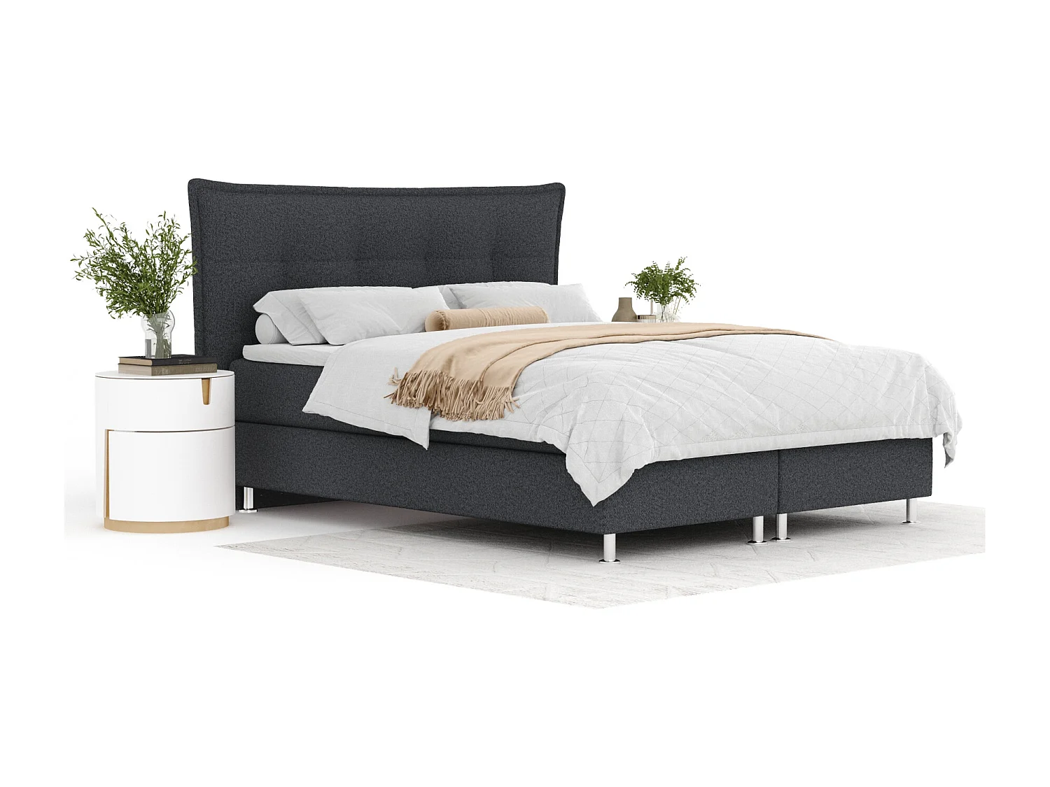 Boxspringbett aus Webstoff Minori - Matratze - Toppermatratze - 160x200 cm - schwarz