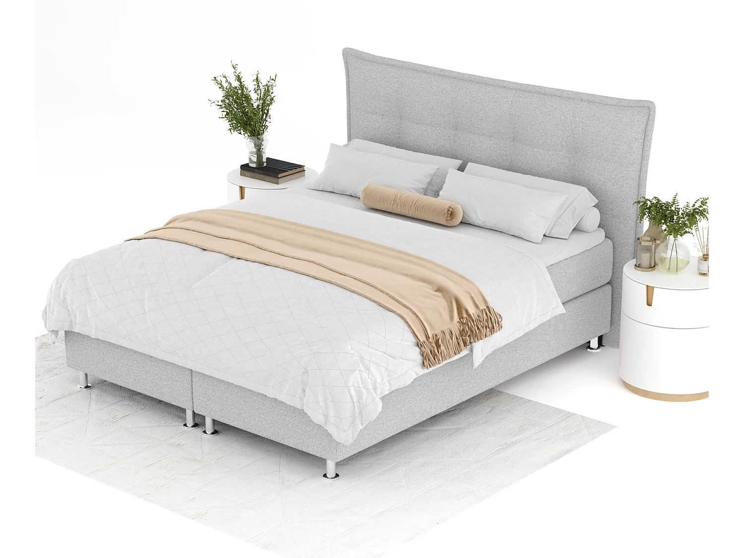 Lit boxspring en toile tissée Minori - matelas - surmatelas - 200x200 cm - gris clair