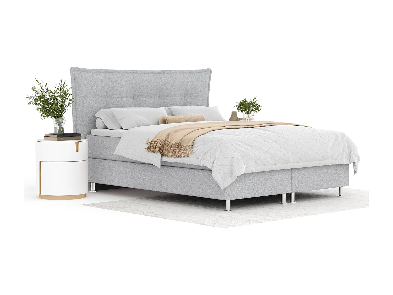 Boxspringbett aus Webstoff Minori - Matratze - Toppermatratze - 200x200 cm - hellgrau