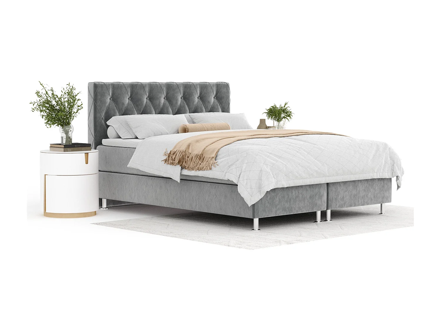 Lit boxspring en tissu velours Otus - matelas - surmatelas - 140x200 cm - taupe