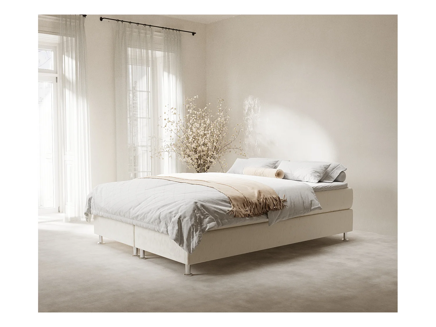 Lit boxspring en tissu velours Sub - matelas - surmatelas - 180x200 cm - creme