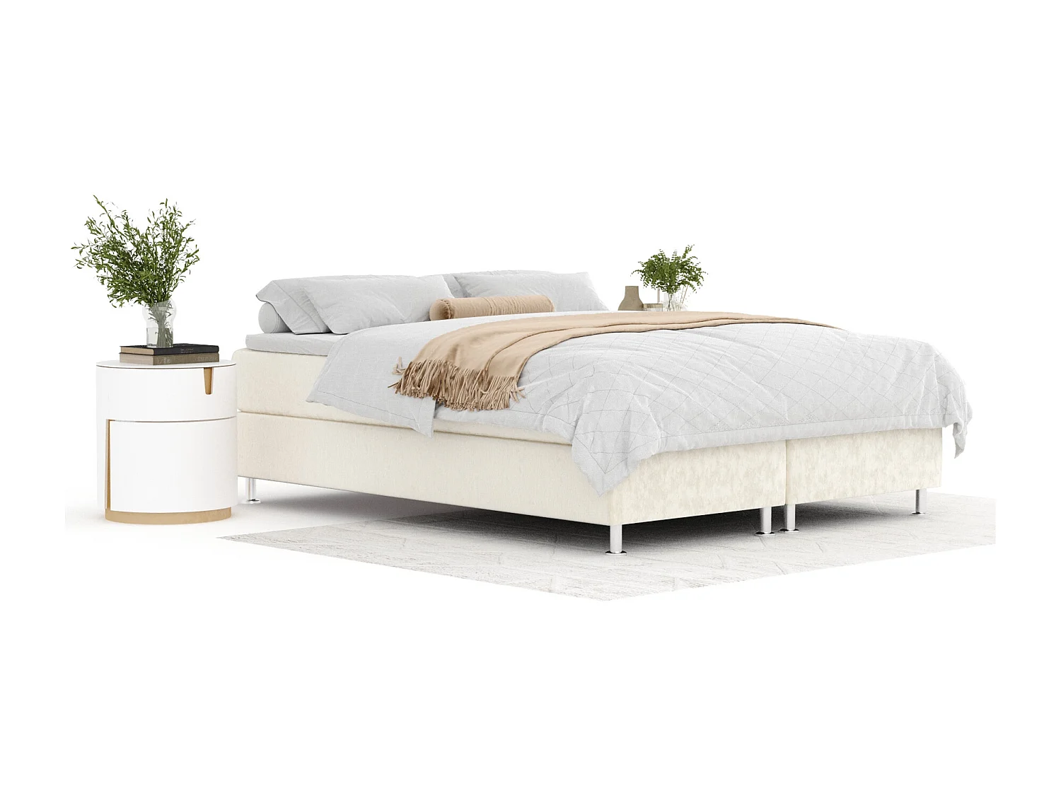 Boxspringbett aus Samtstoff Sub - Matratze - Toppermatratze - 180x200 cm - creme