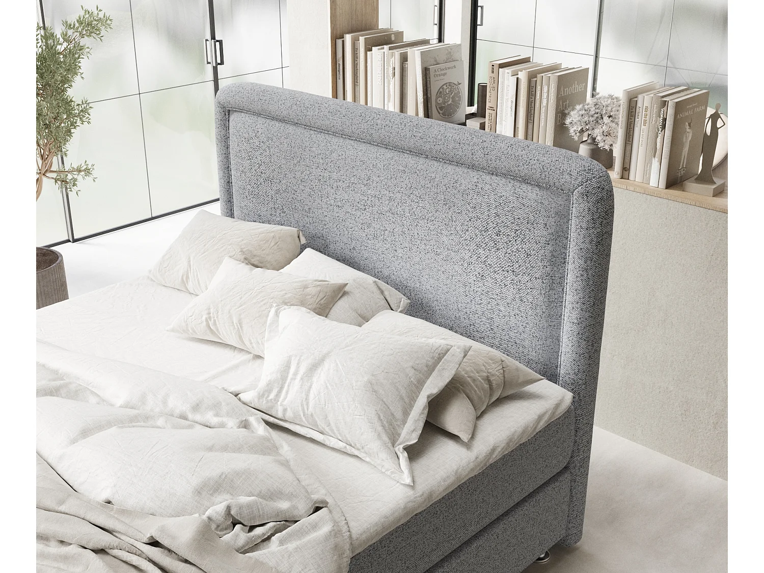 Boxspringbett aus Webstoff Salvi - Matratze - Toppermatratze - 160x200 cm - grau