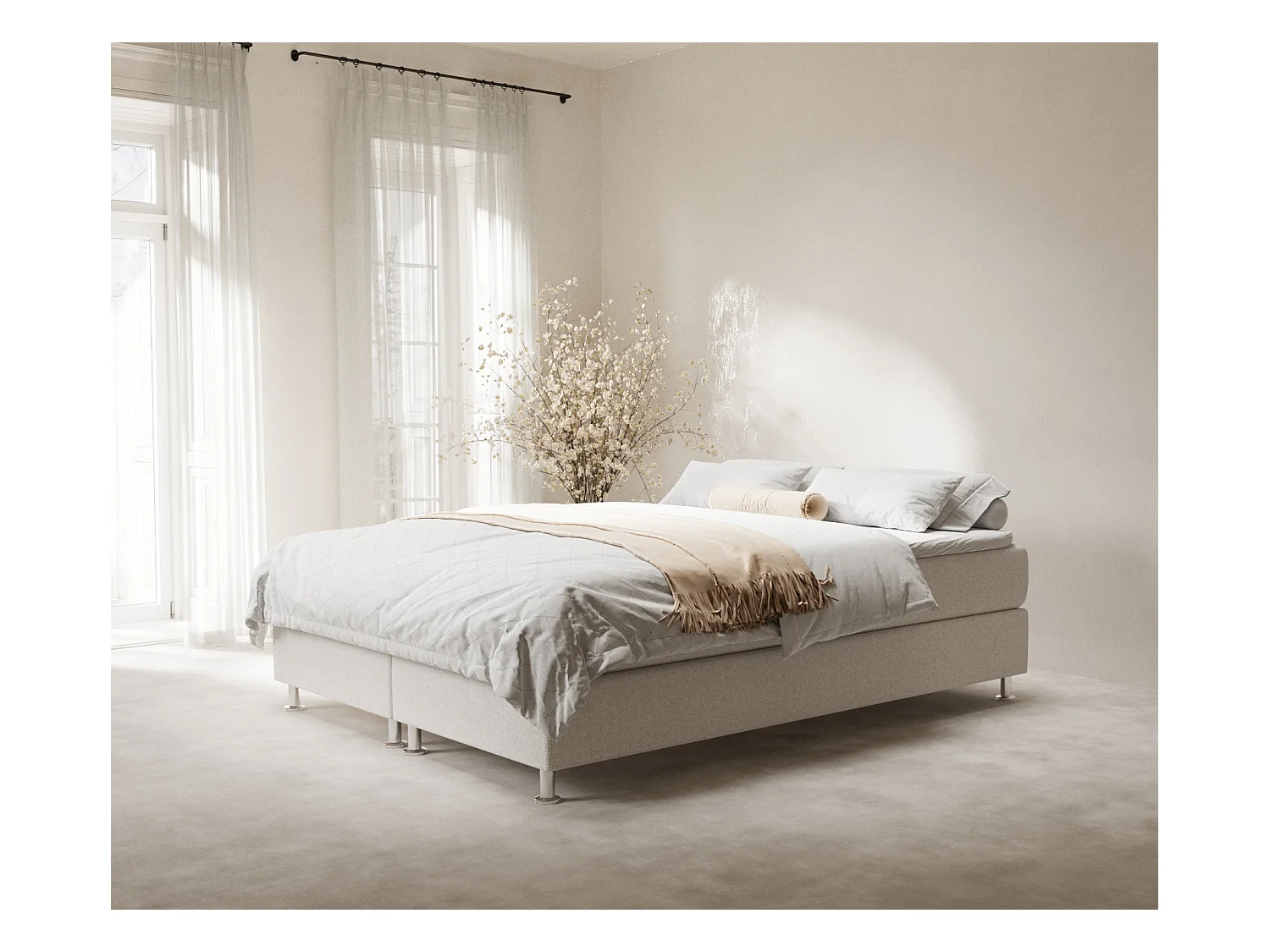 Lit boxspring en toile tissée Sub - matelas - surmatelas - 200x200 cm - beige