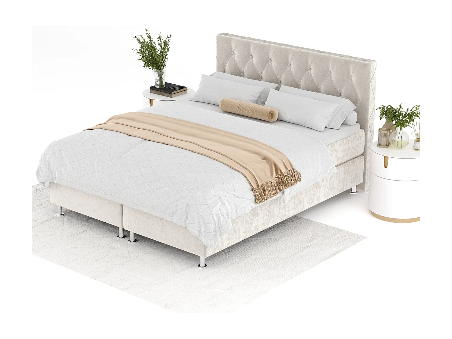 Lit boxspring en tissu velours Otus - matelas - surmatelas - 140x200 cm - beige clair