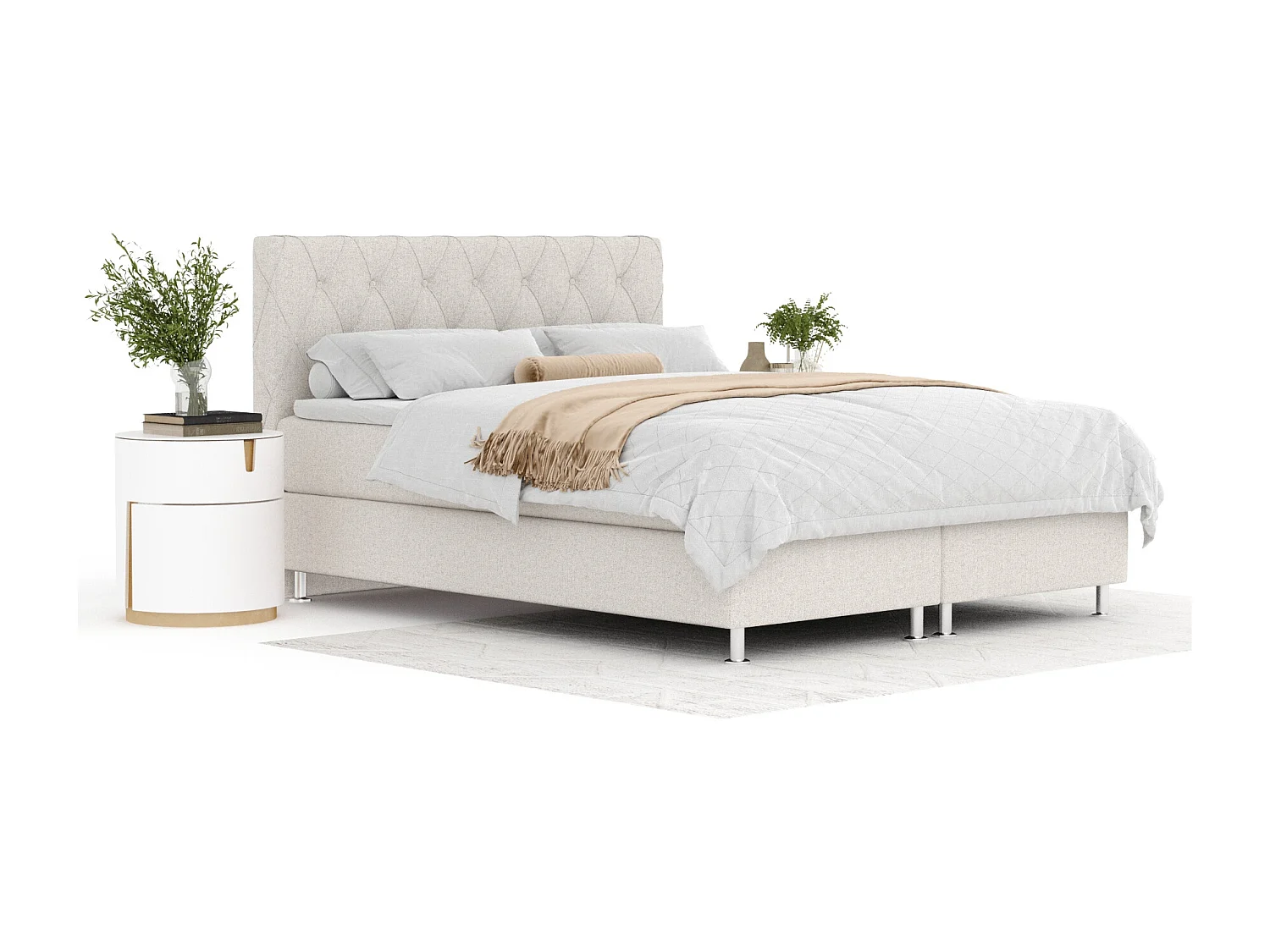 Boxspringbett aus Webstoff Otus - Matratze - Toppermatratze - 160x200 cm - beige