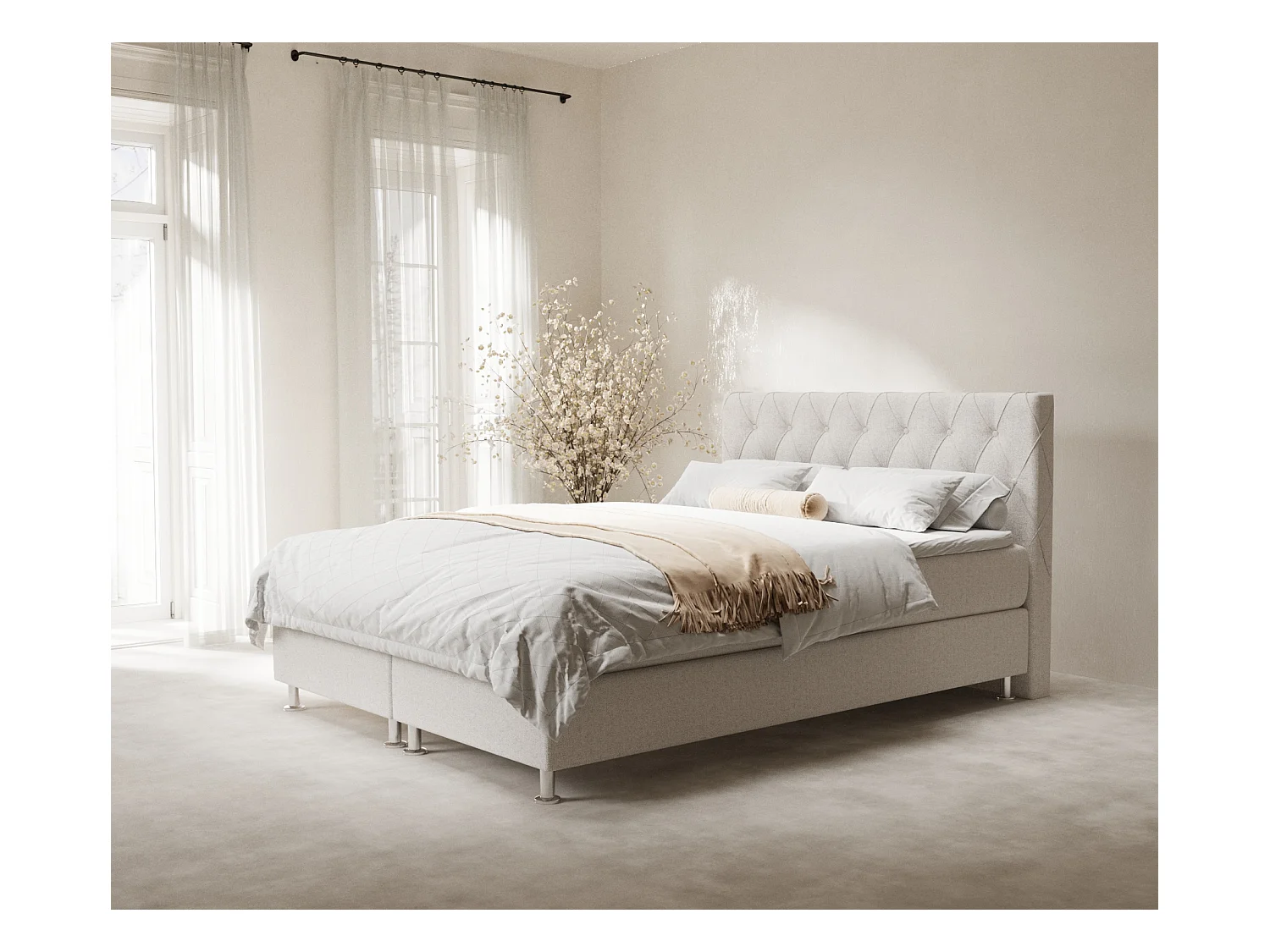 Lit boxspring en toile tissée Otus - matelas - surmatelas - 160x200 cm - beige