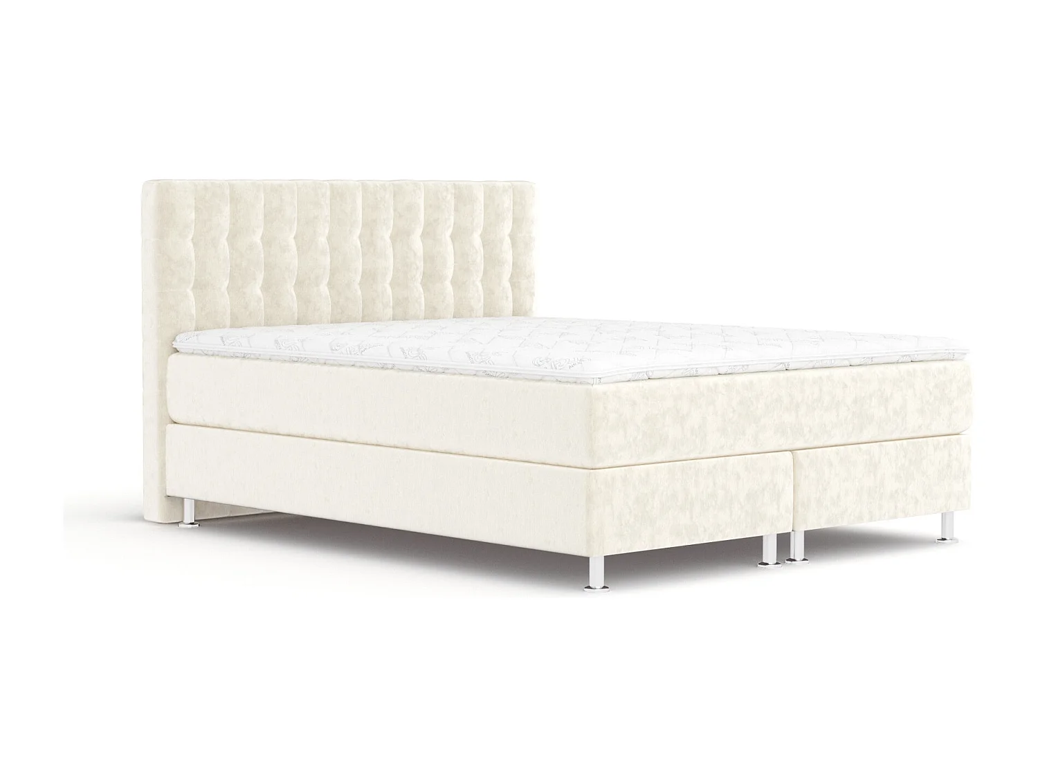 Boxspringbett aus Samtstoff Sorrento - Matratze - Toppermatratze - 180x200 cm - creme