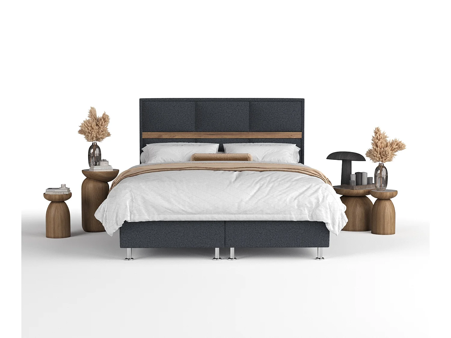 Lit boxspring en toile tissée Soto - matelas - surmatelas - 160x200 cm - noir