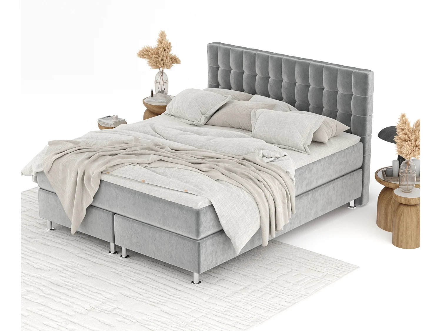 Boxspringbett aus Samtstoff Sorrento - Matratze - Toppermatratze - 180x200 cm - grau