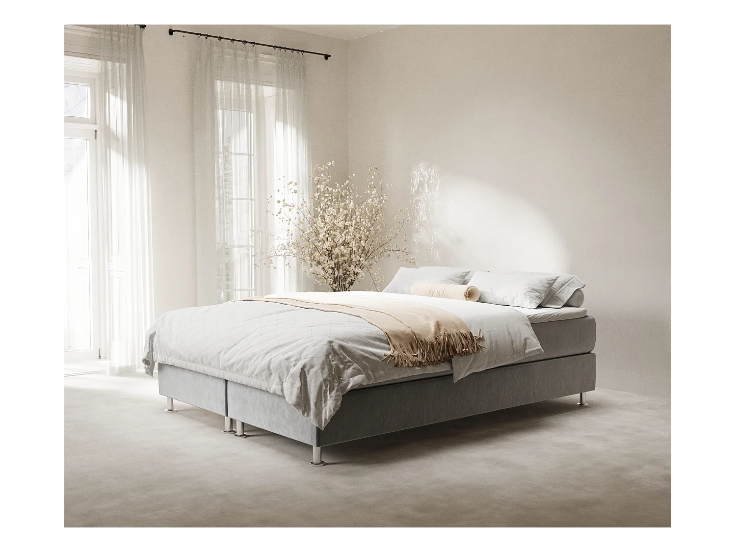 Lit boxspring en tissu velours Sub - matelas - surmatelas - 180x200 cm - gris