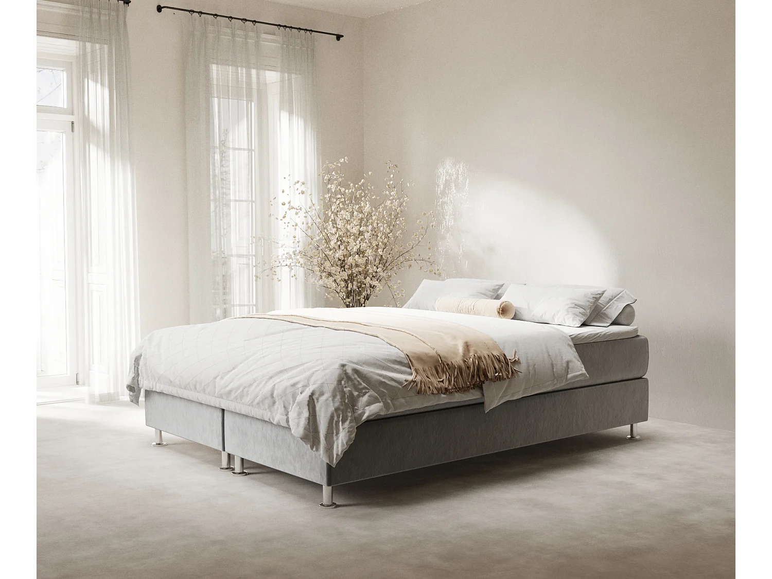 Lit boxspring en tissu velours Sub - matelas - surmatelas - 180x200 cm - gris