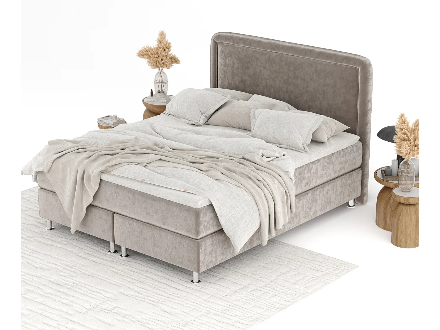Boxspringbett aus Samtstoff Salvi - Matratze - Toppermatratze - 160x200 cm - taupe