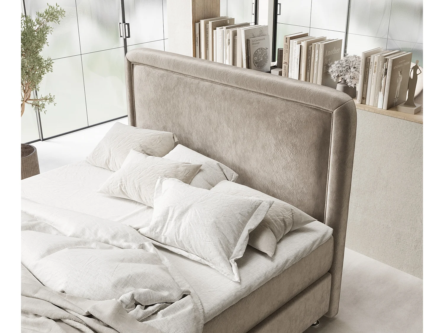 Boxspringbett aus Samtstoff Salvi - Matratze - Toppermatratze - 160x200 cm - taupe