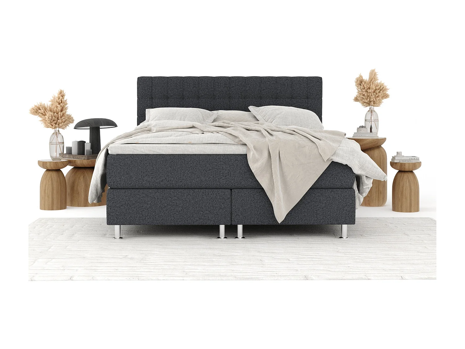 Boxspringbett aus Webstoff Sorrento - Matratze - Toppermatratze - 180x200 cm - schwarz