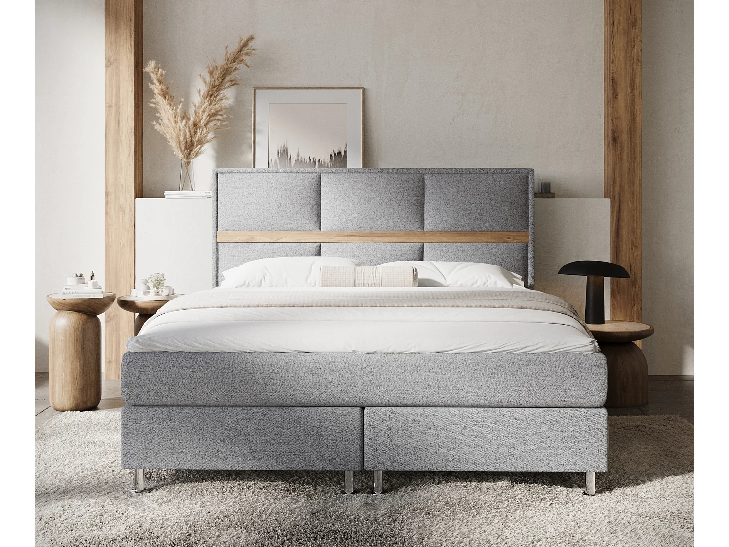 Lit boxspring en toile tissée Soto - matelas - surmatelas - 140x200 cm - gris