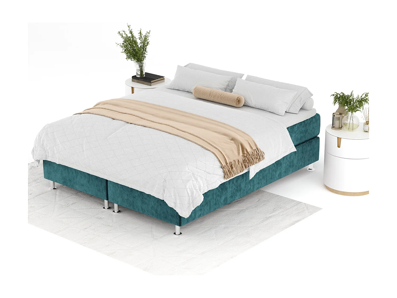 Boxspringbett aus Samtstoff Sub - Matratze - Toppermatratze - 200x200 cm - türkisfarbe