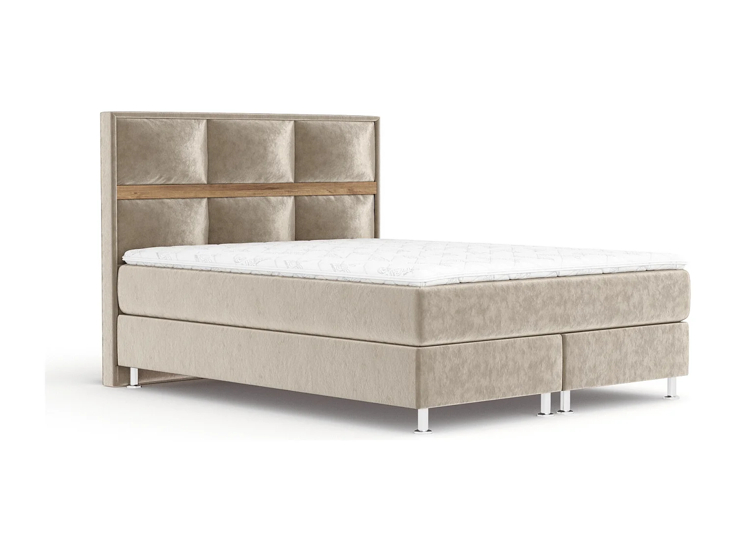 Boxspringbett aus Samtstoff Soto - Matratze - Toppermatratze - 140x200 cm - beige
