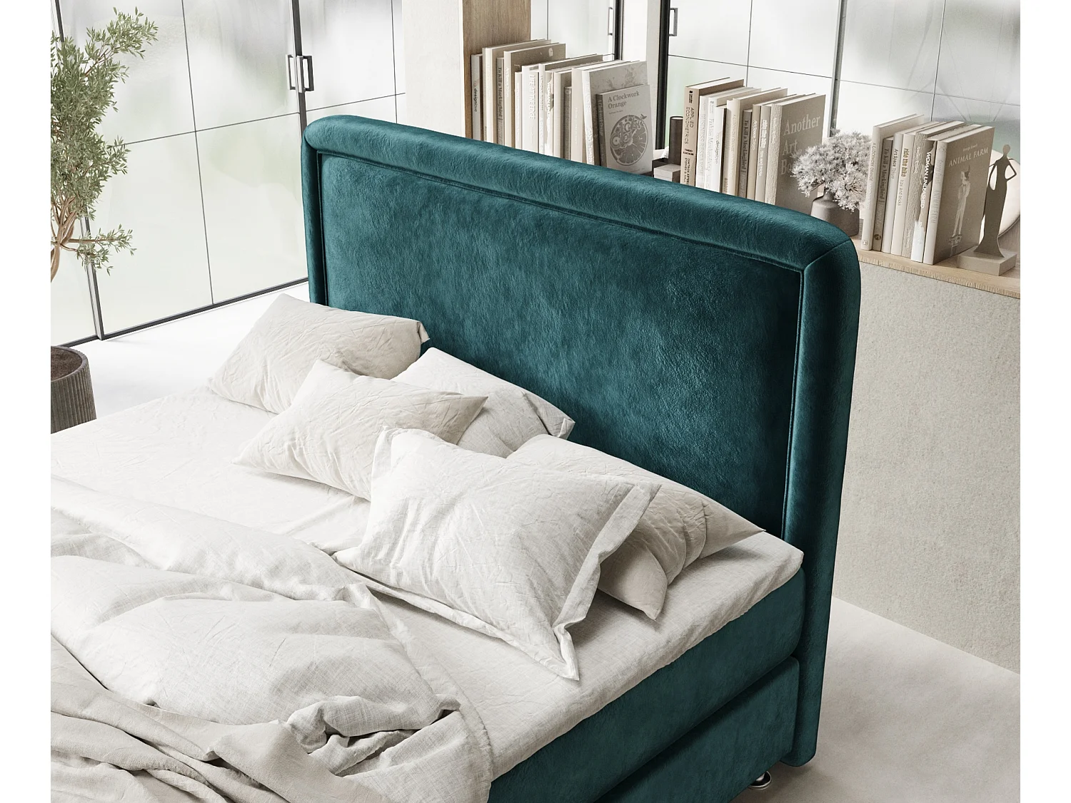 Boxspringbett aus Samtstoff Salvi - Matratze - Toppermatratze - 140x200 cm - türkisfarbe