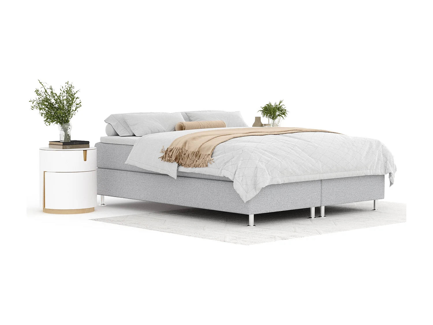 Boxspringbett aus Webstoff Sub - Matratze - Toppermatratze - 160x200 cm - hellgrau