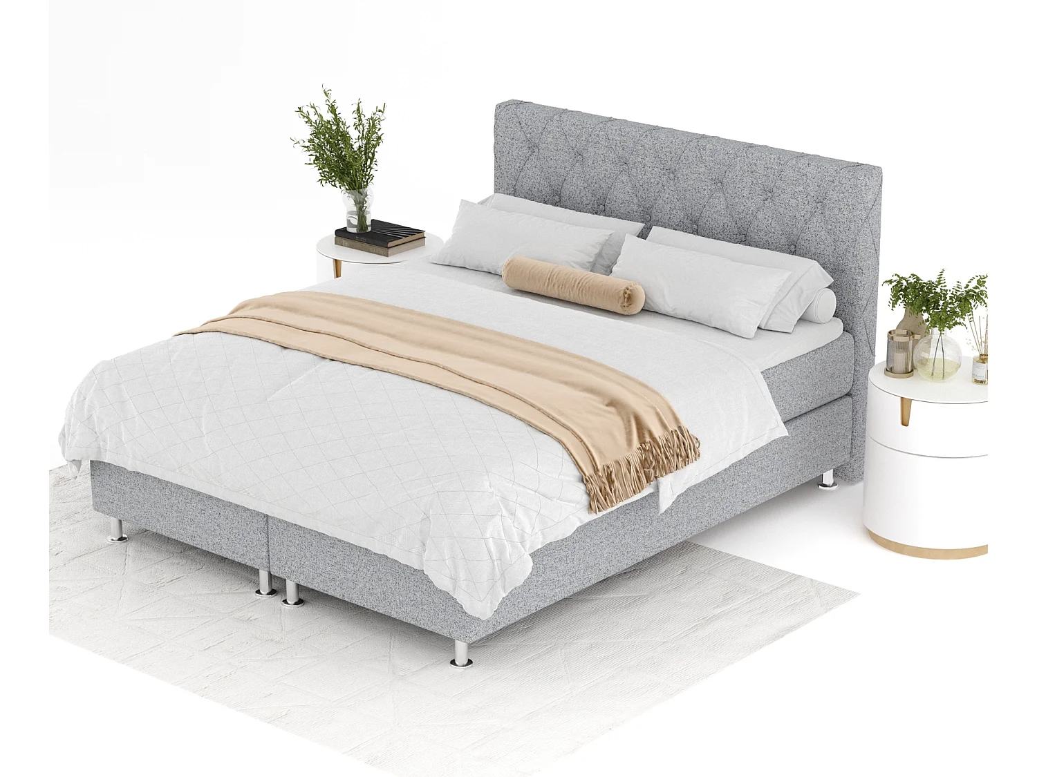 Boxspringbett aus Webstoff Otus - Matratze - Toppermatratze - 160x200 cm - grau