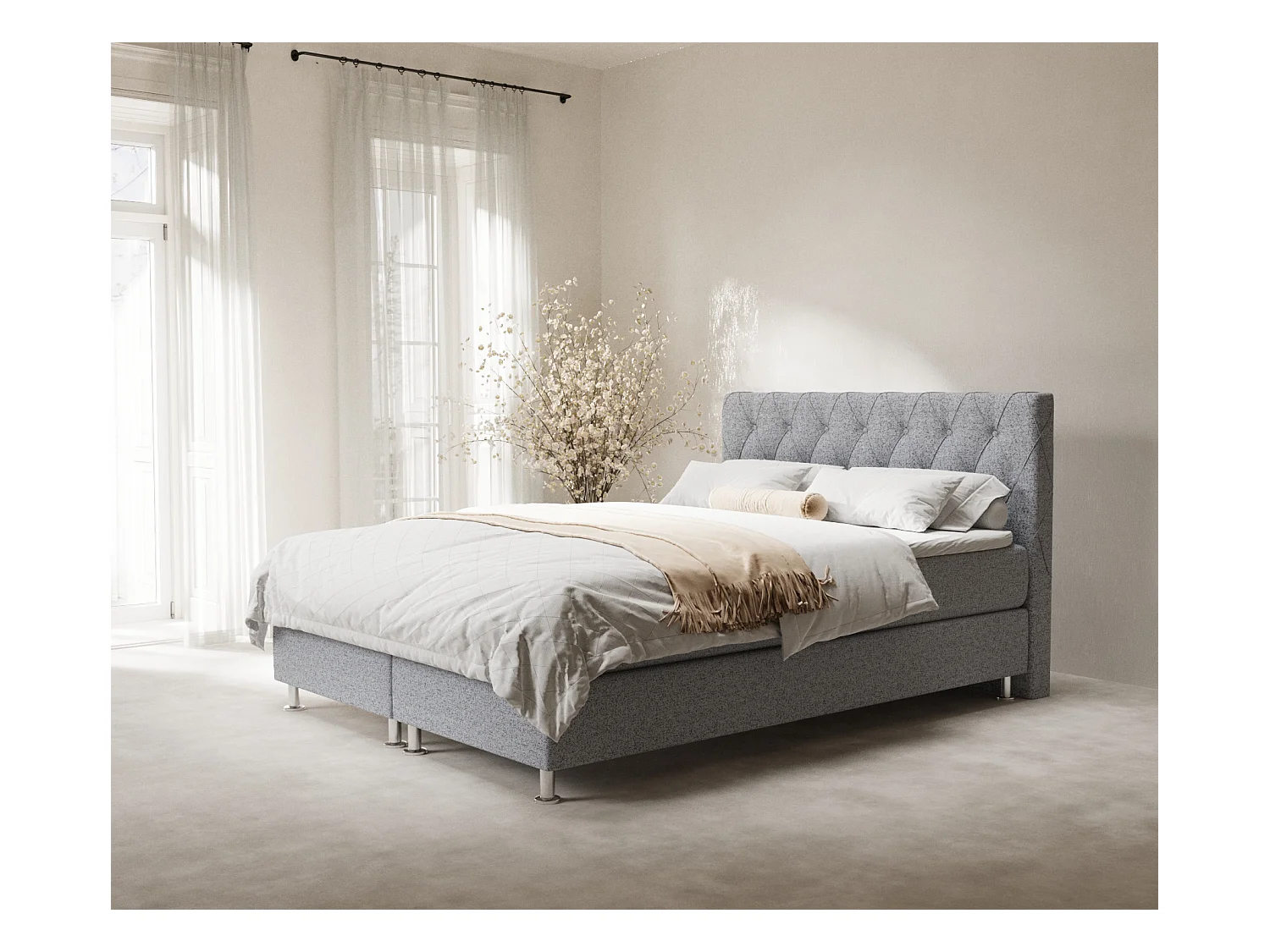 Lit boxspring en toile tissée Otus - matelas - surmatelas - 160x200 cm - gris