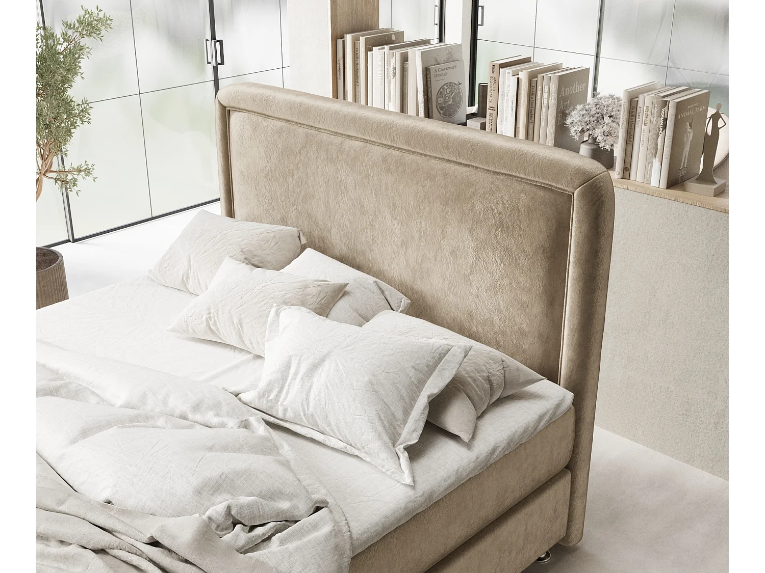 Łóżko boxspring w tkaninie welwetowej Salvi - materac - topper - 200x200 cm - beżowy