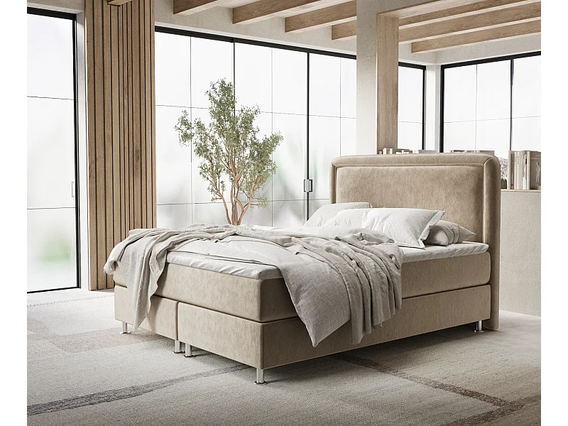 Boxspringbett aus Samtstoff Salvi - Matratze - Toppermatratze - 200x200 cm - beige