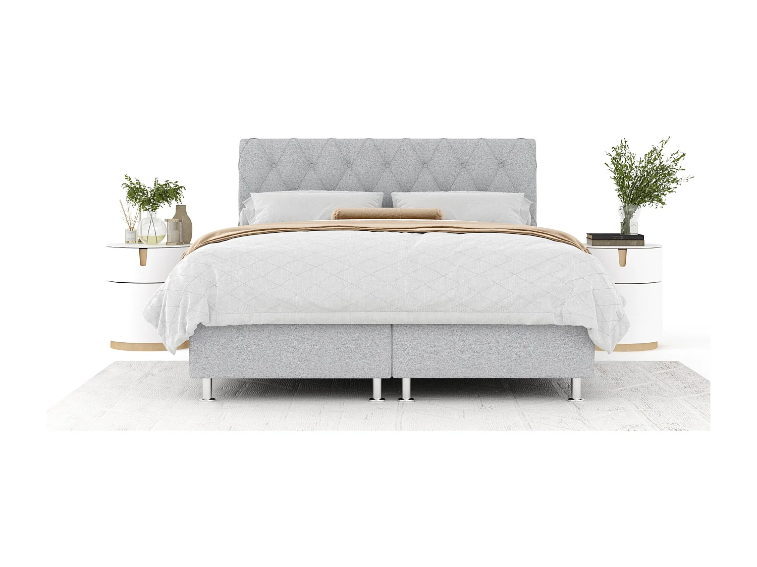 Boxspringbett aus Webstoff Otus - Matratze - Toppermatratze - 160x200 cm - hellgrau