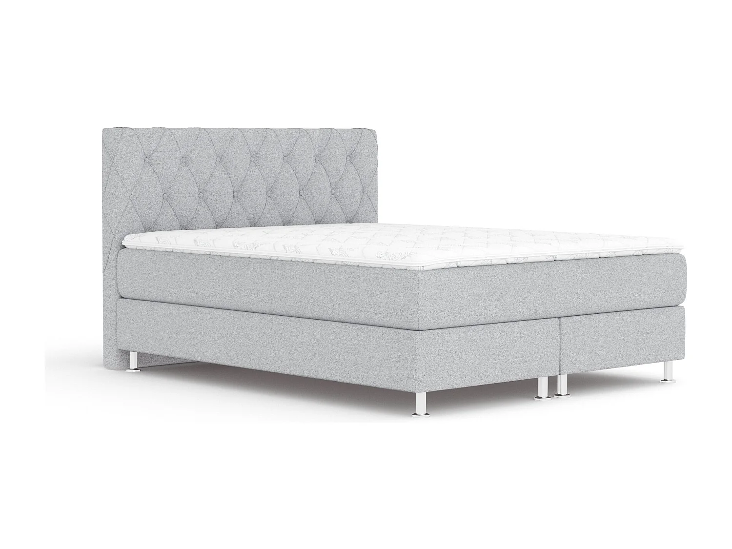 Lit boxspring en toile tissée Otus - matelas - surmatelas - 160x200 cm - gris clair