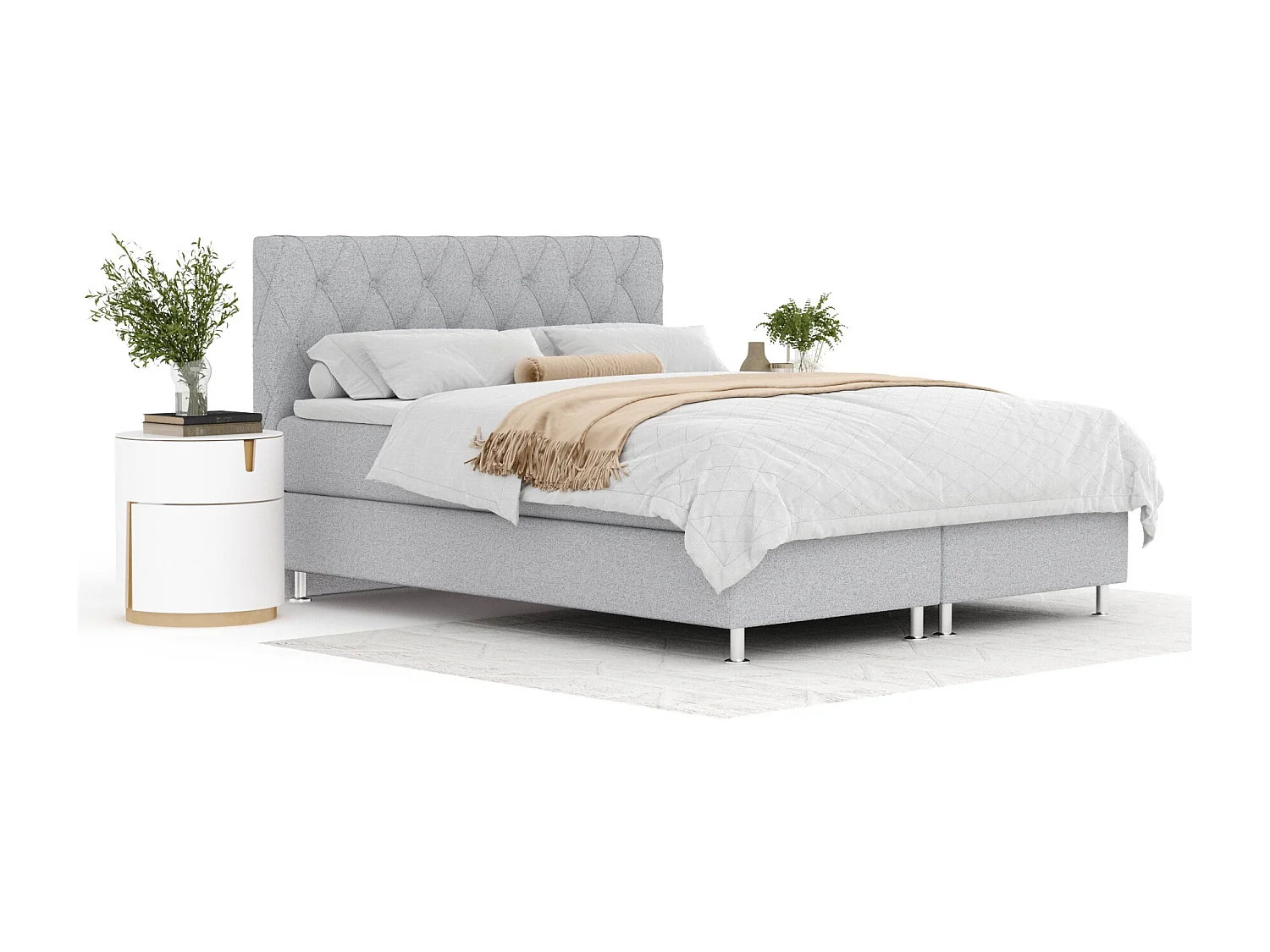 Lit boxspring en toile tissée Otus - matelas - surmatelas - 160x200 cm - gris clair