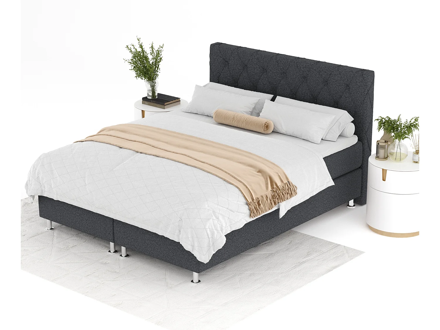 Boxspringbett aus Webstoff Otus - Matratze - Toppermatratze - 180x200 cm - schwarz
