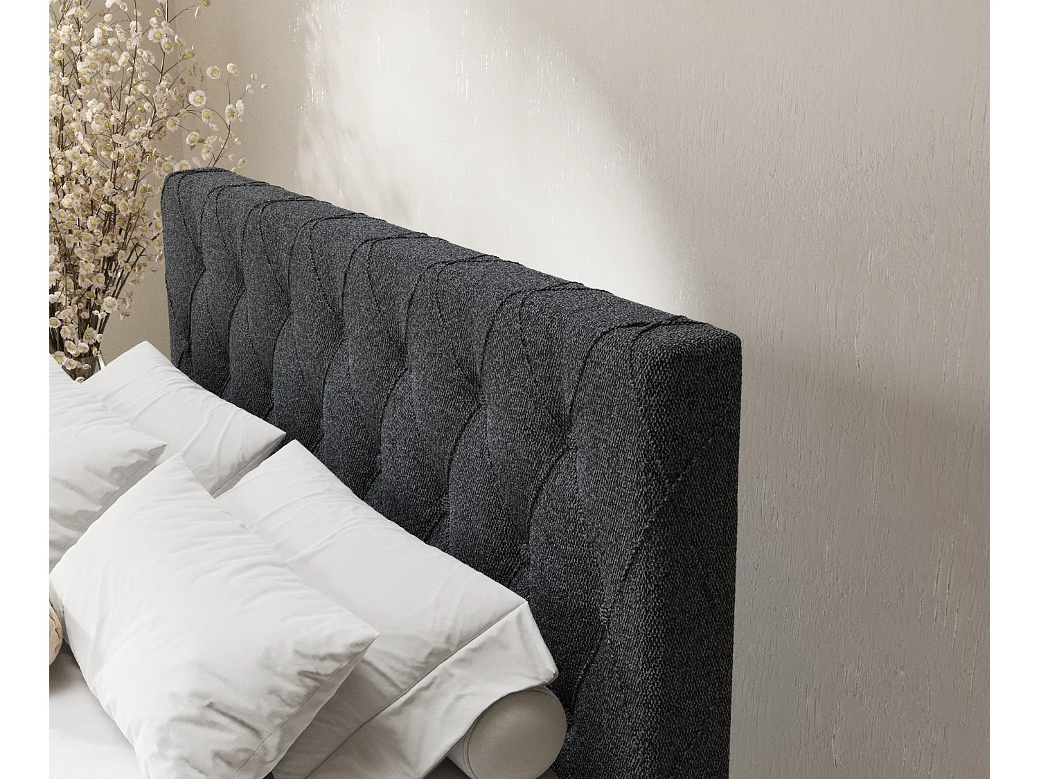 Boxspringbett aus Webstoff Otus - Matratze - Toppermatratze - 180x200 cm - schwarz