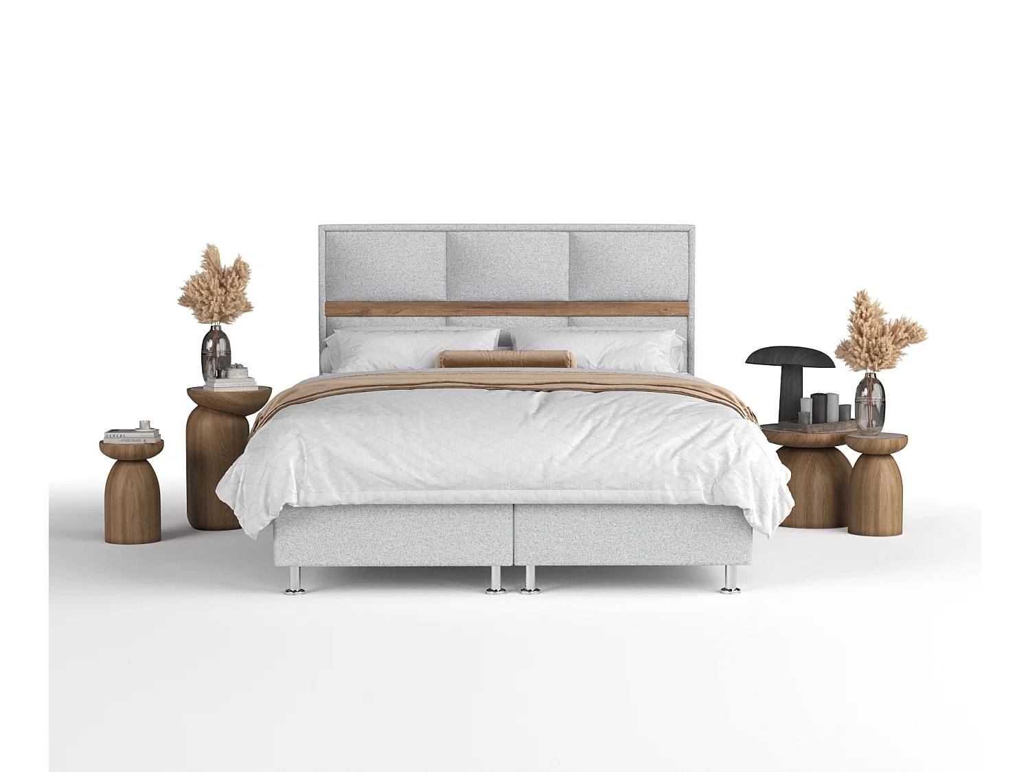 Boxspringbett aus Webstoff Soto - Matratze - Toppermatratze - 140x200 cm - hellgrau