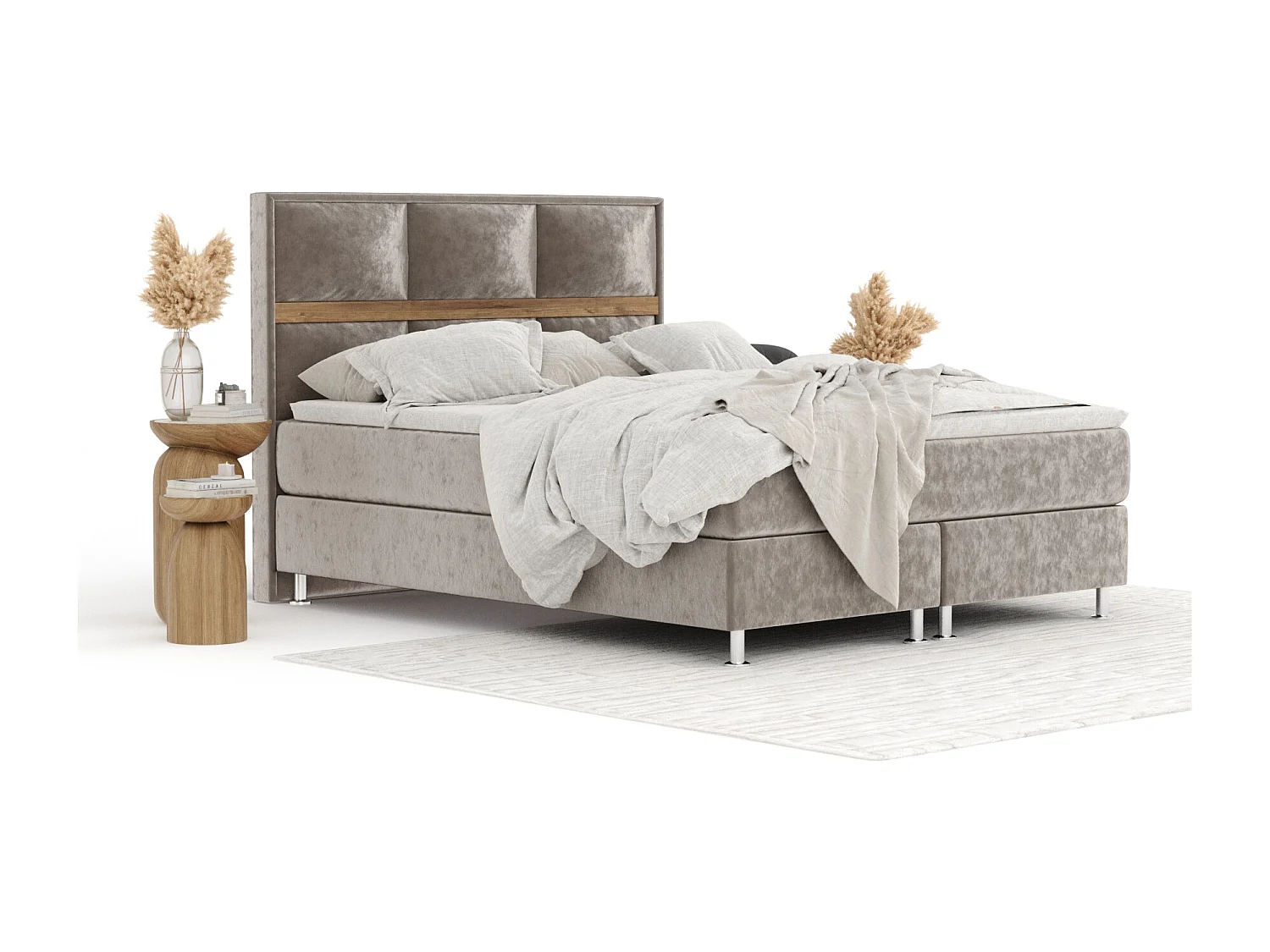 Lit boxspring en tissu velours Soto - matelas - surmatelas - 200x200 cm - taupe