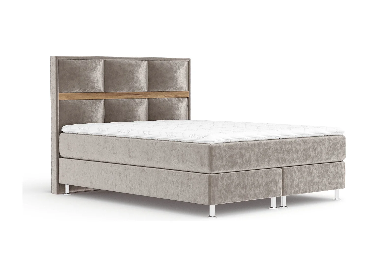 Boxspringbett aus Samtstoff Soto - Matratze - Toppermatratze - 180x200 cm - taupe