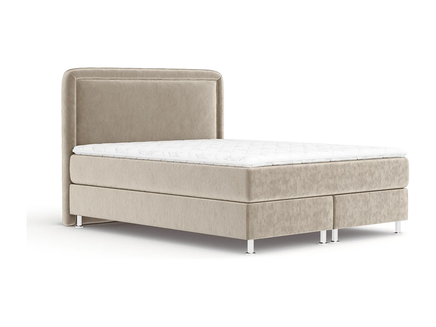 Lit boxspring en tissu velours Salvi - matelas - surmatelas - 140x200 cm - beige