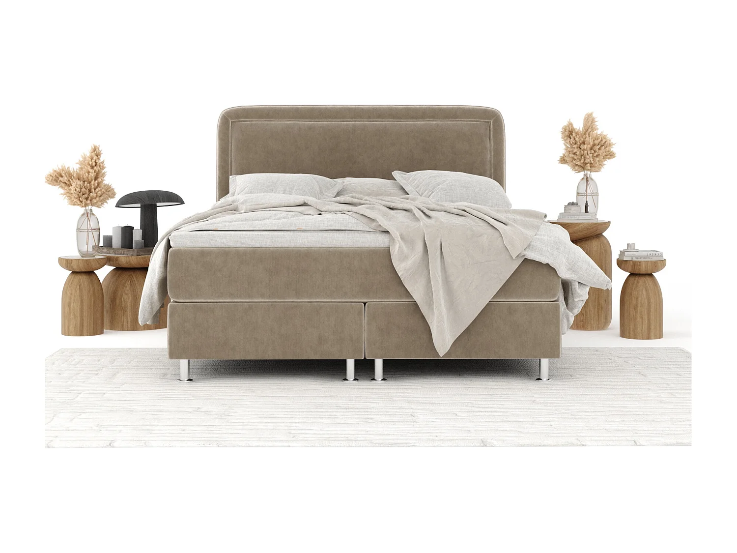 Lit boxspring en tissu velours Salvi - matelas - surmatelas - 140x200 cm - beige